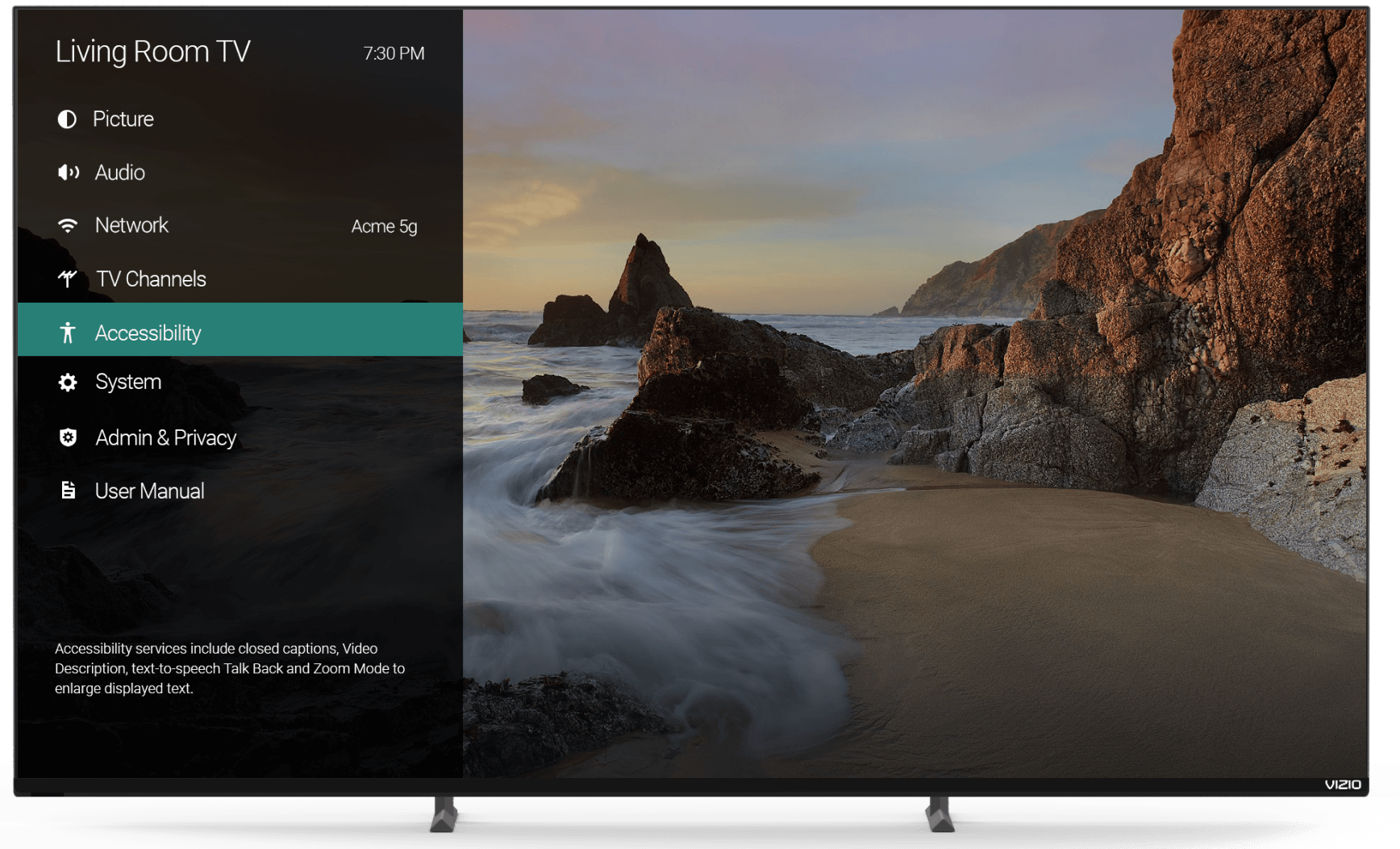 TV menu highlighting accessibility